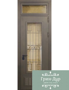 Дверь в котельную со стеклом и вентрешеткой DKT-027